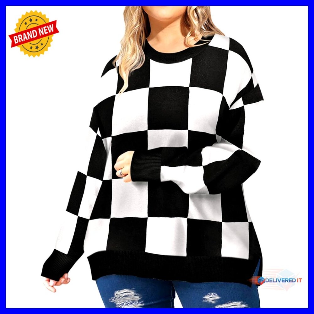 Plus Size Oversized Pullover Sweater Side Split C… - image 1